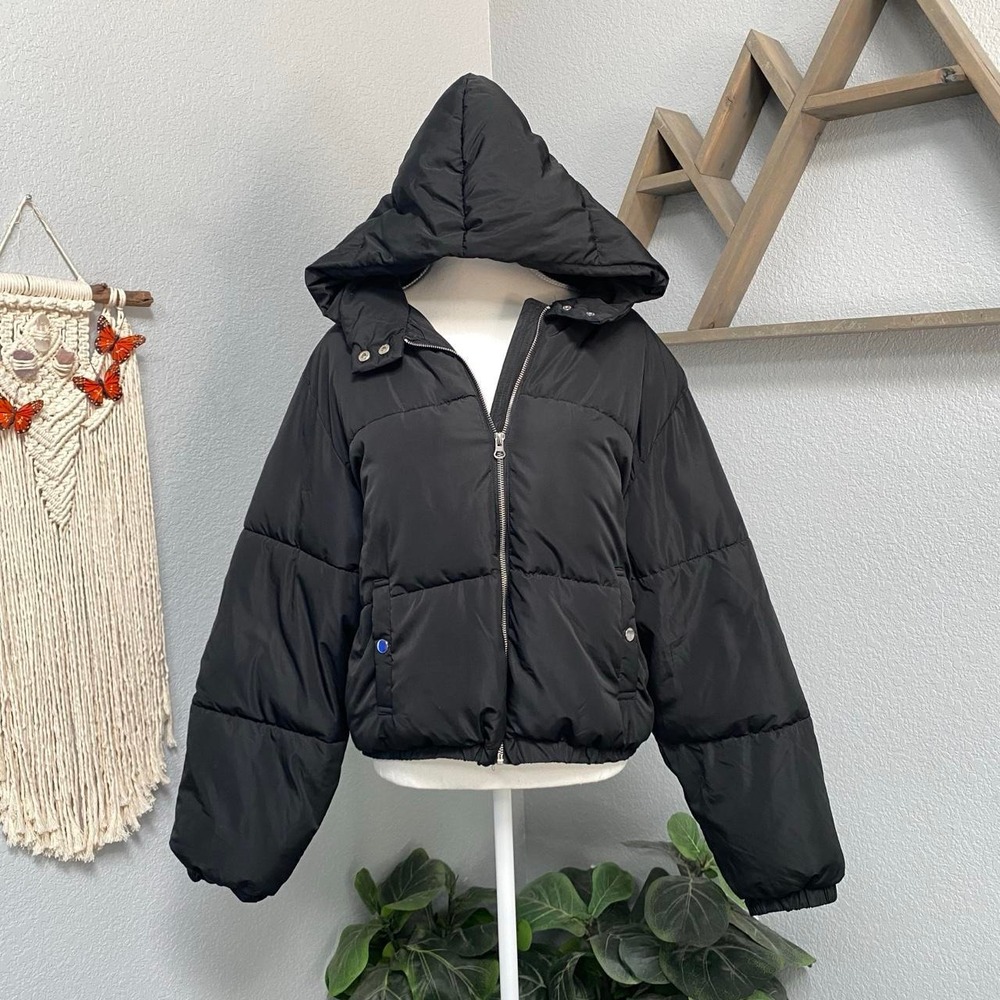 FASHION NOVA BLACK PUFFER JACKET ZIP UP HOODED PLUS SIZE Y2K GRUNGE MALLCORE